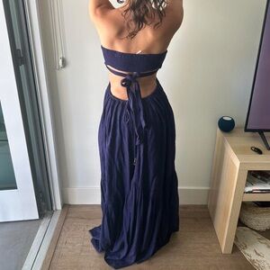 Free People navy maxi dress with cut out detail